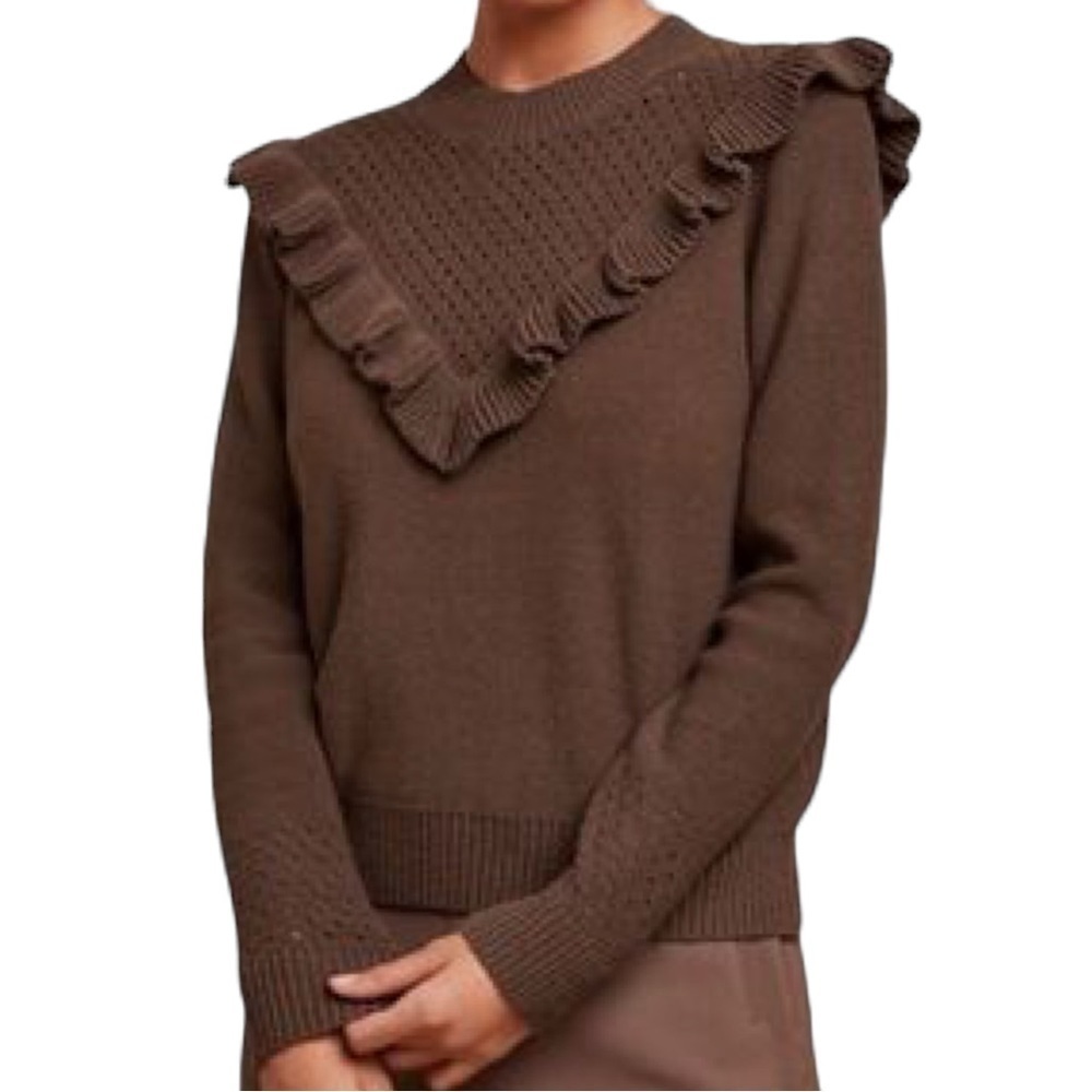 Aritzia Wilfred Chaume Brown Ruffle Yoke Mock Neck Sweater X-Small